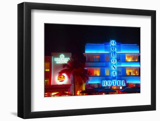 Neon Lights Of South Beach-George Oze-Framed Photographic Print