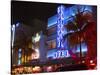 Neon Lights of the Art Deco District,  Miami-George Oze-Stretched Canvas