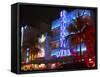 Neon Lights of the Art Deco District,  Miami-George Oze-Framed Stretched Canvas