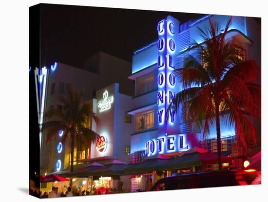 Neon Lights of the Art Deco District,  Miami-George Oze-Stretched Canvas