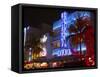 Neon Lights of the Art Deco District,  Miami-George Oze-Framed Stretched Canvas