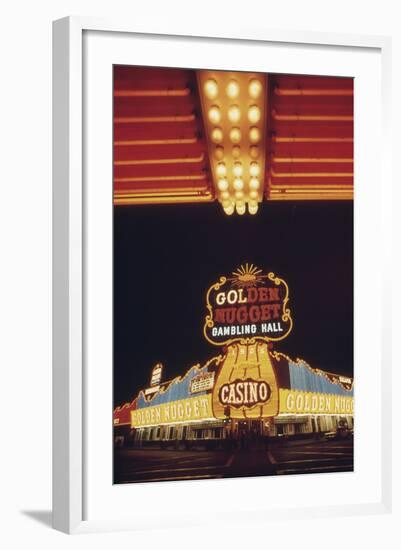 Neon Lights of the Golden Nugget Casino in Las Vegas Nevada, 1970s-null-Framed Photo