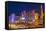 Neon Lights on Las Vegas Strip at Dusk with Car Headlights Leaving Streaks of Light-Eleanor Scriven-Framed Stretched Canvas