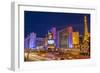 Neon Lights on Las Vegas Strip at Dusk with Car Headlights Leaving Streaks of Light-Eleanor Scriven-Framed Photographic Print