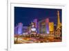 Neon Lights on Las Vegas Strip at Dusk with Car Headlights Leaving Streaks of Light-Eleanor Scriven-Framed Photographic Print