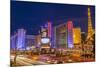 Neon Lights on Las Vegas Strip at Dusk with Car Headlights Leaving Streaks of Light-Eleanor Scriven-Mounted Photographic Print