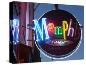 Neon Memphis Sign, Beale Street Entertainment Area, Memphis, Tennessee, USA-Walter Bibikow-Stretched Canvas