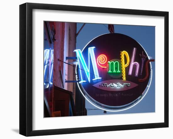 Neon Memphis Sign, Beale Street Entertainment Area, Memphis, Tennessee, USA-Walter Bibikow-Framed Premium Photographic Print