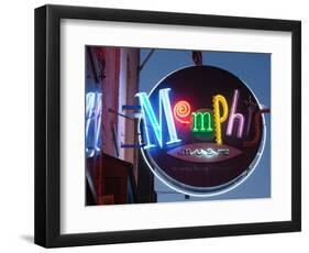 Neon Memphis Sign, Beale Street Entertainment Area, Memphis, Tennessee, USA-Walter Bibikow-Framed Photographic Print