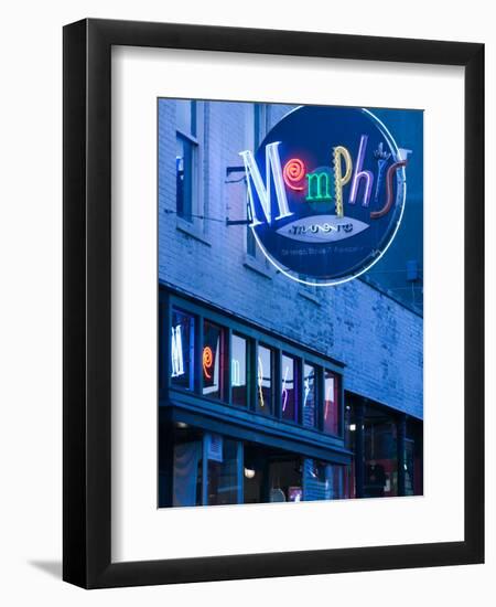 Neon Memphis Sign, Beale Street Entertainment Area, Memphis, Tennessee, USA-Walter Bibikow-Framed Photographic Print