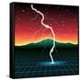 Neon New Retro Wave Landscape with Lightning-Swill Klitch-Framed Stretched Canvas