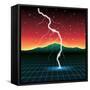 Neon New Retro Wave Landscape with Lightning-Swill Klitch-Framed Stretched Canvas