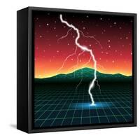 Neon New Retro Wave Landscape with Lightning-Swill Klitch-Framed Stretched Canvas