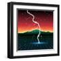 Neon New Retro Wave Landscape with Lightning-Swill Klitch-Framed Art Print