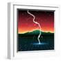 Neon New Retro Wave Landscape with Lightning-Swill Klitch-Framed Art Print