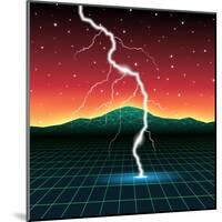Neon New Retro Wave Landscape with Lightning-Swill Klitch-Mounted Art Print