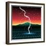 Neon New Retro Wave Landscape with Lightning-Swill Klitch-Framed Art Print