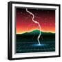 Neon New Retro Wave Landscape with Lightning-Swill Klitch-Framed Art Print
