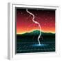 Neon New Retro Wave Landscape with Lightning-Swill Klitch-Framed Art Print