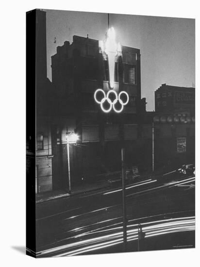 Neon Olympic Symbol in Melbourne-John Dominis-Stretched Canvas