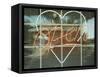 Neon 'Open' sign framed in a heart-shape in a window-null-Framed Stretched Canvas