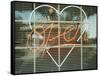 Neon 'Open' sign framed in a heart-shape in a window-null-Framed Stretched Canvas