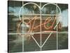 Neon 'Open' sign framed in a heart-shape in a window-null-Stretched Canvas