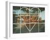 Neon 'Open' sign framed in a heart-shape in a window-null-Framed Premium Photographic Print