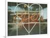 Neon 'Open' sign framed in a heart-shape in a window-null-Framed Photographic Print