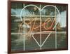 Neon 'Open' sign framed in a heart-shape in a window-null-Framed Photographic Print