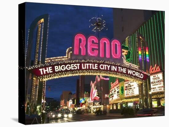 Neon Reno Sign on North Virginia Street, Nevada, USA-Walter Bibikow-Stretched Canvas