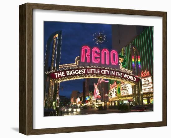 Neon Reno Sign on North Virginia Street, Nevada, USA-Walter Bibikow-Framed Photographic Print