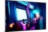 Neon Retro Arcade Machines In A Games Room-James Thew-Mounted Art Print