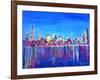 Neon Shimmering Skyline of Chicago Skyline at Night-Martina Bleichner-Framed Art Print