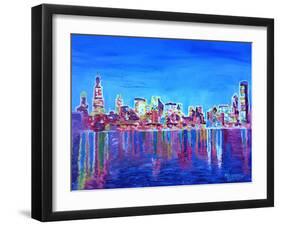 Neon Shimmering Skyline of Chicago Skyline at Night-Martina Bleichner-Framed Art Print