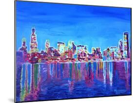 Neon Shimmering Skyline of Chicago Skyline at Night-Martina Bleichner-Mounted Art Print