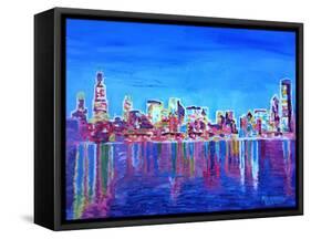 Neon Shimmering Skyline of Chicago Skyline at Night-Martina Bleichner-Framed Stretched Canvas