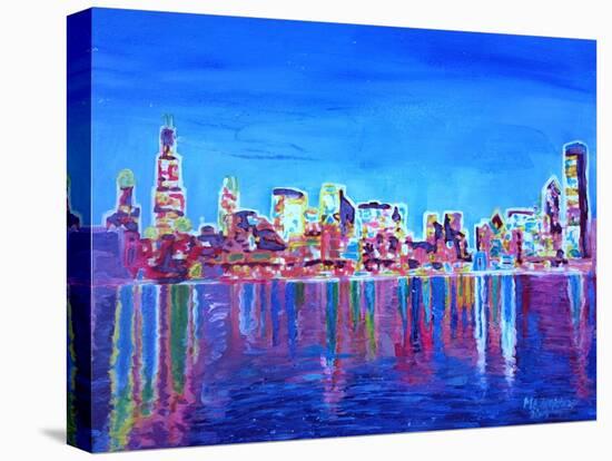 Neon Shimmering Skyline of Chicago Skyline at Night-Martina Bleichner-Stretched Canvas