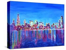 Neon Shimmering Skyline of Chicago Skyline at Night-Martina Bleichner-Stretched Canvas