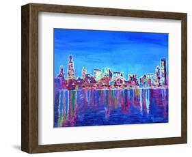 Neon Shimmering Skyline of Chicago Skyline at Night-Martina Bleichner-Framed Art Print