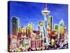 Neon Shimmering Skyline of Seattle With Space Need-Martina Bleichner-Stretched Canvas