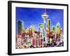 Neon Shimmering Skyline of Seattle With Space Need-Martina Bleichner-Framed Art Print