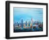 Neon Shimmering Skyline Silhouette, Miami, Florida-Martina Bleichner-Framed Art Print