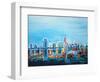 Neon Shimmering Skyline Silhouette, Miami, Florida-Martina Bleichner-Framed Art Print