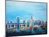 Neon Shimmering Skyline Silhouette, Miami, Florida-Martina Bleichner-Mounted Art Print