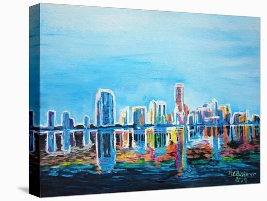 Neon Shimmering Skyline Silhouette, Miami, Florida-Martina Bleichner-Stretched Canvas