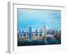 Neon Shimmering Skyline Silhouette, Miami, Florida-Martina Bleichner-Framed Art Print