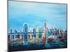 Neon Shimmering Skyline Silhouette, Miami, Florida-Martina Bleichner-Mounted Art Print