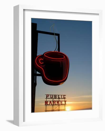 Neon Sign for Coffee, Post Alley, Seattle, Washington State, USA-Aaron McCoy-Framed Photographic Print