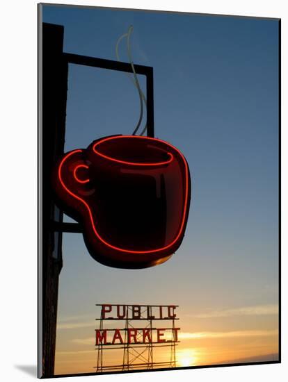 Neon Sign for Coffee, Post Alley, Seattle, Washington State, USA-Aaron McCoy-Mounted Photographic Print